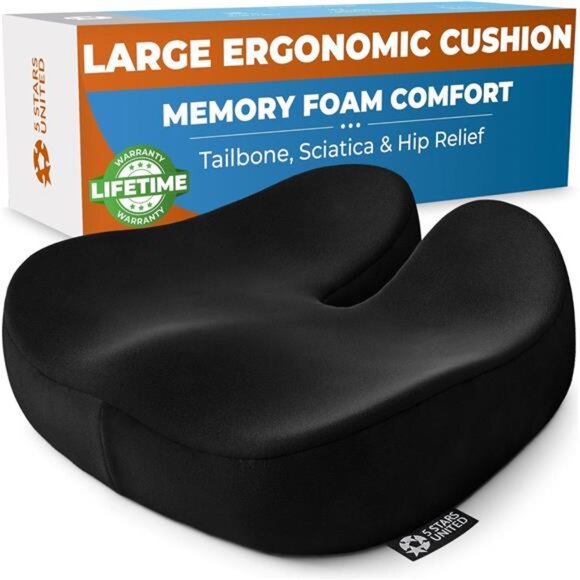 Seat Cushion for Tailbone Pain Relief – Large Memory Foam Lifting Pillow - Picture 1 of 7